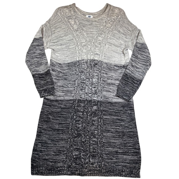 Old Navy Dresses & Skirts - Old Navy Womens XL Grey Ombre Cable Knit Long Sleeve Sweater Dress Marled Chunky